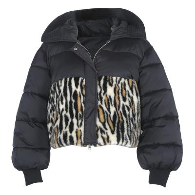 China High Quality Waterproof Duck Down Wadding Recycle Polyester Leopard Pattern Fur Printing Down Jacket Women's Parka for sale