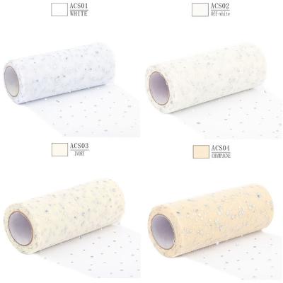 China 6 inch10 Yards Sheer Glitter Tulle Sequin Tulle DIY Birthday Party Supplies Roll Up White Tulle Fabric Glitter for sale