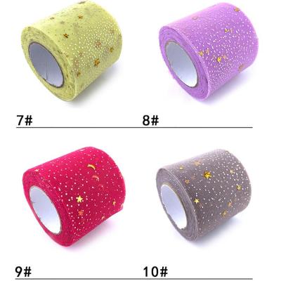 China Pure Stock Polyester Tulle Mesh Fabric With Star And Dot Foil Printing Tulle Fabric for sale