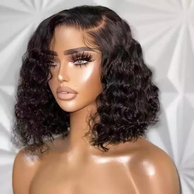 China Body Wave Virgin Color Short Bob Deep Curly Human Hair Full HD Brazilian Hair Lace Front Cheap Lace Closure Wig Bob Wigs For Black Women for sale