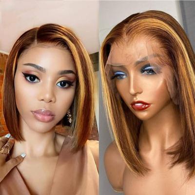 China Indian Bob Wigs Human Hair Lace Front Blonde HD Short Body Wave Free Sample Highlight Bob Wig Raw 10A Hair Frontal Wig For Women for sale