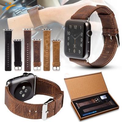 China Leather 2018 Crazy Horse High Quality Genuine Leather Watch Strap 38mm 42mm For Apple Watch Leather Bands for sale