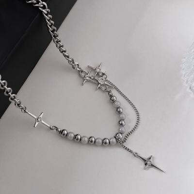 China Fine Jewelry Hip Hop Multi Layers Lead Free Nickel Free Bead Cross Dangle Stainless Steel Tassel Necklace Bead Accessories Women for sale