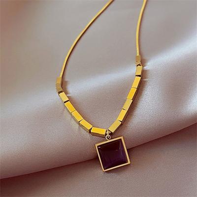 China Lead Free Nickel Free Cube Fashion Tassel Stainless Steel Gold Pendant Necklace Accessories In Jewelry For Women for sale