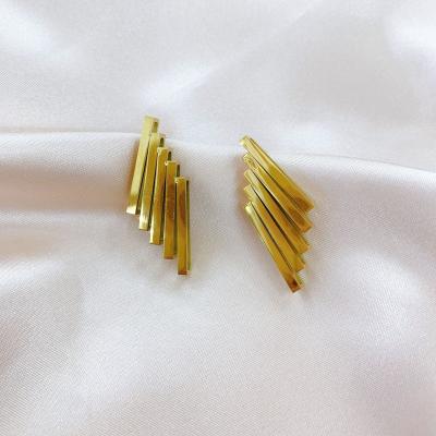 China New Fashion Trendy Korean Multi Layers Earrings Real Gold Plated Stainless Steel Stud Earrings For Women Jewelry for sale