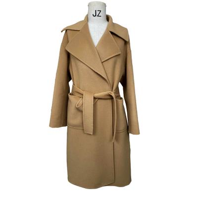 China New Breathable Fashion Design Tan Outfits Loose Lace Up Coat Outwear Winter Wool Woman Beige Trench Coat for sale