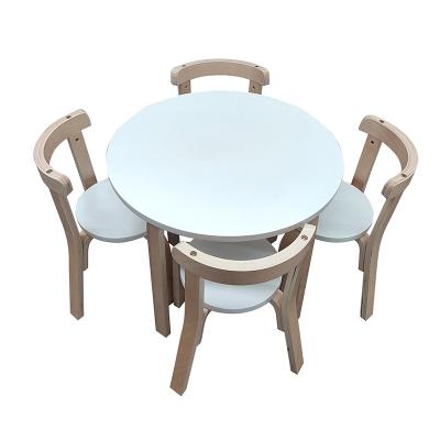 China Modern Kids Bentwood Plywood Round Table and Round Chair Set Kids Study Play Desk and Chair Set for sale