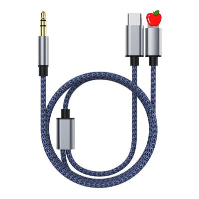 China High Quality Car 2 in 1 Type C & Light ning to 3.5mm to Earphone Car Cable Audio Stereo Audio Adapter for iPhone for sale