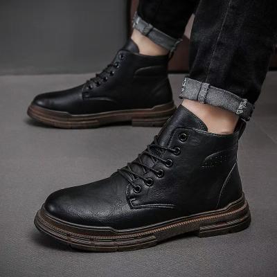 China New Arrival High Quality Genuine Leather Waterproof Shoes Mens Black Leather Lace Up High Ankle Boots for sale