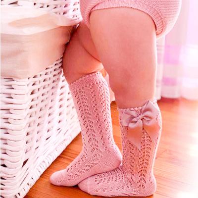 China Lovely Princess Girl Baby Kids Girls Pink Mesh Net Socks Hollow Ruffle QUICK DRY Knee High Bow Socks for sale