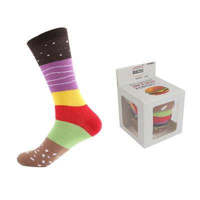 China Wholesale Custom Colorful Jacquard Antibacterial Funny Happy Burger Crew Woman Fashion Cotton Knitting Food Unisex Socks for sale