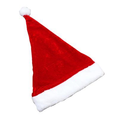 China Red Plush Christmas Hat Decoration Stock 30*40cm Santa Christmas Decoration Hat Plush Adult Christmas Hat for sale