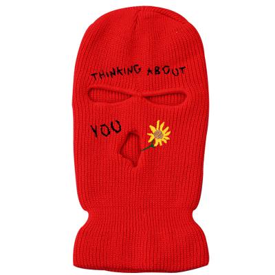 China Wholesale COMMON Beanie Hats Winter Designer Ski Mask Distressed Knitted Hats Custom Embroidered Logo Cotton 3 Hole Ski Mask Beanie Hat for sale