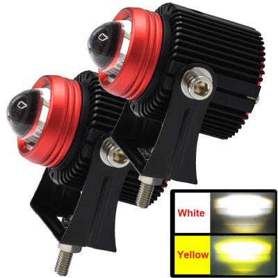 China DC 12V 24V Mini Lens Car Headlight Spotlight Beam Hi/Lo Double Color Hi/Lo Motorcycle ATV JALN7 20W LED Fog Light Lamp Yellow White for sale