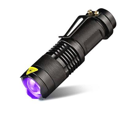 China Zoomable Led Flashlight Zoom LED Light Wholesale UV Torch, Portable Outdoor Camping Mini LED UV Tactical Flashlight With Clip for sale