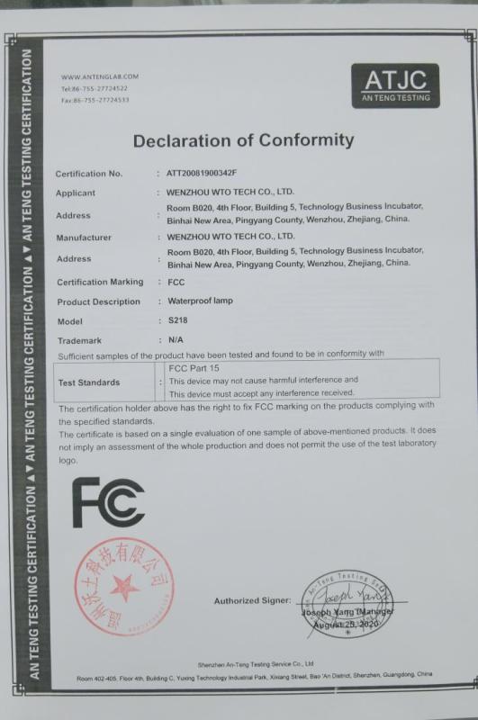 FCC - Wenzhou Wto Tech Co., Ltd.