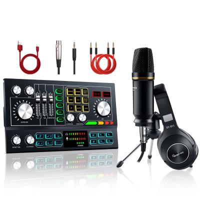 China Audio Interface Live Broadcasting Podcasting Equipment Sound Card Handheld Mixer Microphone Kit for sale