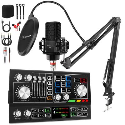 China Live Streaming Hayner-Search Recording Sound Card Kit With 25mm Condenser Microphone Studio Microphone Antio Interface Mixer For Live Streaming for sale