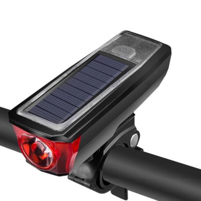 China Sensor Mode USB Bicycle Light 4 Modes Solar Charging Bike Lantern /HIGH LOW /SLOW FLASH/FAST SNAPSHOT With 120db Warning Horn for sale