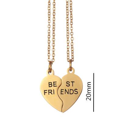 China Stainless Steel 18k Gold Plated 316L Stainless Steel Letters Best Friend Heart Engraved Pendant Necklace for sale