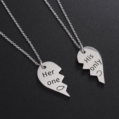 China Stainless Steel 2pcs Her His Her Only Engraved Letters Heart Couple Necklace for sale