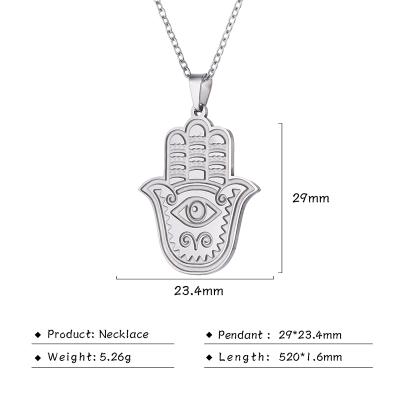 China Unique Simple Personalized Stainless Steel Religious Jewelry Hand Engraved Hamsa Pendant Necklace for sale