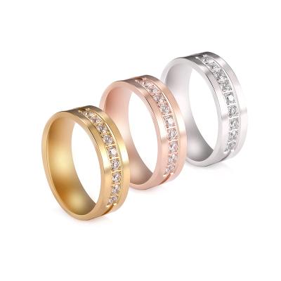 China Low MOQ Wedding Crystal Rings With Zircon Paved Stainless Steel Couples Ring Silver Gold Rose Gold Romantic Hot Sale for sale