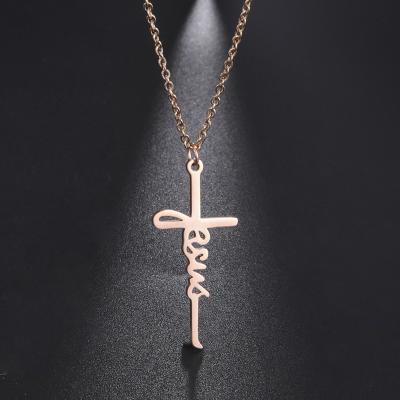 China High Quality Stainless Steel 18k Gold Plated Jesus Cross Christ Necklace Male Faith Strength Pendant Necklace Tasty Hope Cross Pendant for sale