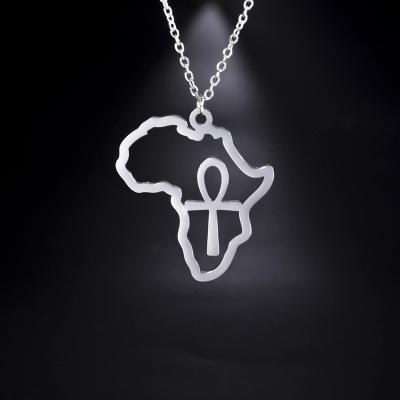 China Hiphop Stainless Steel Map Cavity Necklace Trendy African Map Of Africa With Cross Necklace Custom Design World Map Jewelry Gifts for sale