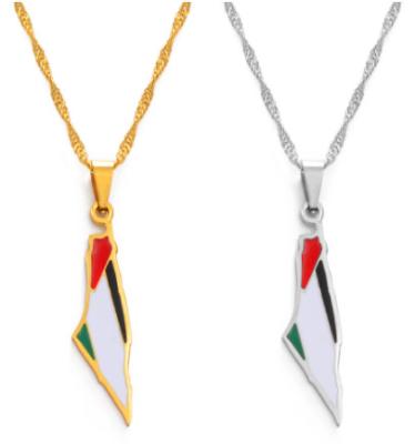 China Wholesale Palestine Necklace Trendy Gold Plated Stainless Steel Palestine Flag Necklace Palestine Map Pendant Necklace Jewelry Gifts for sale