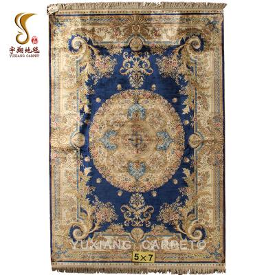 China Eco-friendly.anti-slip.water-proof YUXIANG 5*7ft Turkish Classic Blue Carpet Chinese Handmade Silk Rug for sale