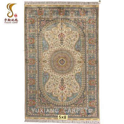 China USED ​​BLANKETS FOR SALE DECRATE Hand Knotted Blankets 5x8 Luxury Traditional Silk Ivory Silk Rug Large Area Blankets 5x8 Blanket for sale