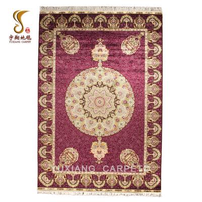 China Washable Hand Knotted Rug YUXIANG 5.5*8ft Quality High Density Luxury Runner Handmade Silk Rug For Living Room for sale