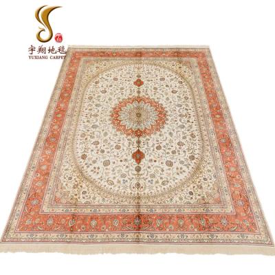 China CLASSIC Chinese Yuxiang 9*12 Ft Silk Beige And Orange Vintage Handmade Persian Blanket for sale