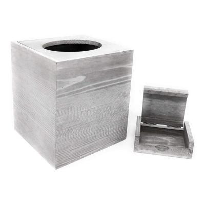 China Gray Cube Tissue Box Cover Rustic Modern Handmade with Slide Top and Small Trinket Box for sale