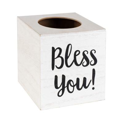 China Black and White Handmade Farmhouse Bless You Rustic Tissue Box Lid for sale