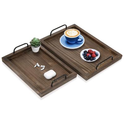 China 100% Handmade Custom Rustic Wooden Tea Serving Tray Coffee Table Wooden Trays for sale