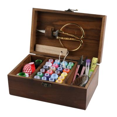 China Sewing Kits With Wooden Box DIY Professional Sewing Set Sewing Kit And Sewing Accessories As Gifts With Wooden Basket for sale