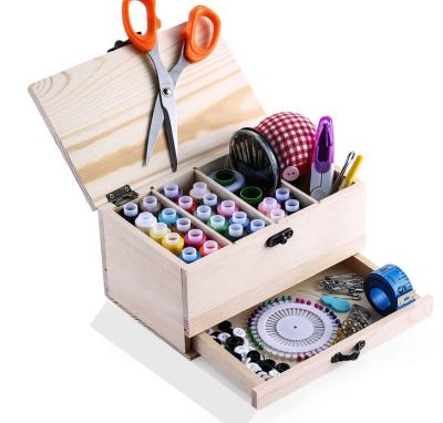 China Sewing Kits with Wooden Box Custom Sewing Basket Wooden Sewing Box with Sewing Kit Accessories Good Gift for Mother, Grandmother for sale