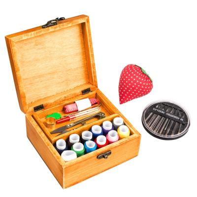 China Sewing Kits with Wooden Box Custom Sewing Basket Wooden Sewing Box with Sewing Kit Accessories Vintage Organize Box for sale