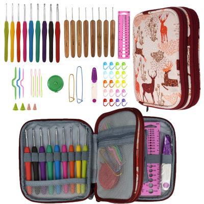 China Easy Grip Crochet Hook Set Amazon Best Seller 53 DIY Ergonomic Crochet Kit, Bamboo Crochet Hook Set Set with Case for sale