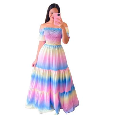 China Anti-Static Ready To Ship Summer Floral Dress Long Casual Dresses Off Shoulder Women's Maxi Dresses for sale