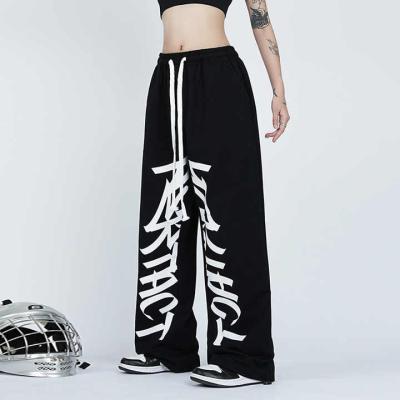 China OEM Wholesale Anti-Wrinkle Cargo Sweatpants Custom High Waisted Drawstring Wide Leg For Women for sale