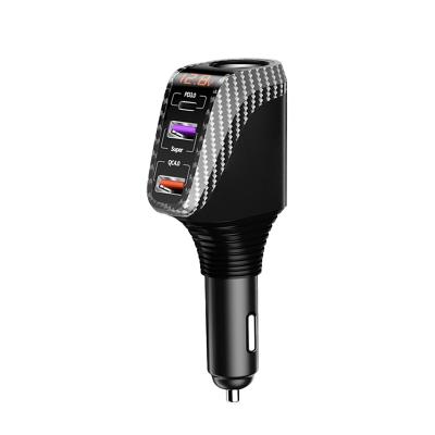 China Mobile Phone 2PD 1 USB 120W Car Cigarette Lighter Car Charger 3 Ports Big Power With LED Display Light Car Charger for sale