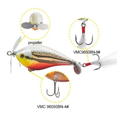 China Custom Wholesale ABS Plastic Hunthouse Plastic Small Thruster PESCA 60mm Seawater Thruster Top Bass Fishing Hard Crank Bait Lure for sale