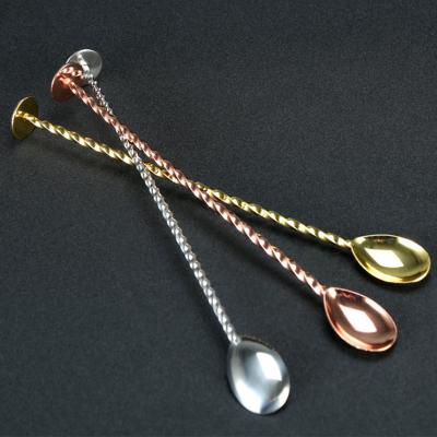 China Sustainable Flat Tail Bar Spoon Stainless Steel Cocktail Stirrer for sale