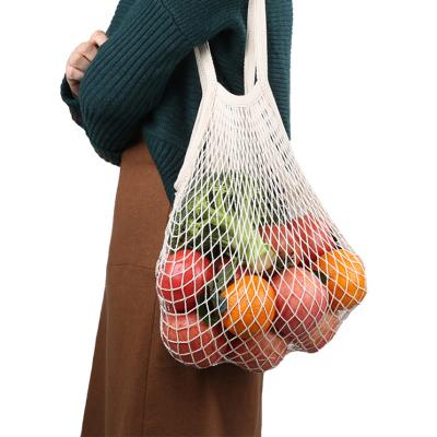 China Long Handle Supermarket Cotton Portable Fruit Mesh Shopping Net Bag for sale