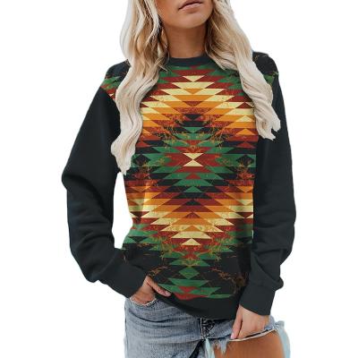 China Women's Anti-pilling Sweatshirts Geometric Graphic Pullover Prints Sports Tops Print Ethnic Style Round Neck Long Sleeve Sweatshirts for sale