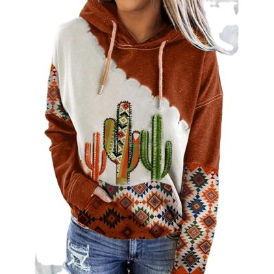 China Christmas Vintage Hoodie Sweatshirt Anti-pilling Color Block Women's Quilting Print Pullover Top Casual Hooded Casual Long Sleeve Print Pullover for sale