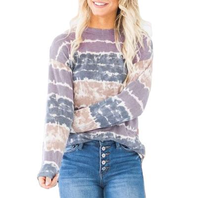 China Women's Breathable Loose Blouse Casual Long Sleeve T-Shirts Tie Dye Crew Neck Tops Ladies Tops for sale